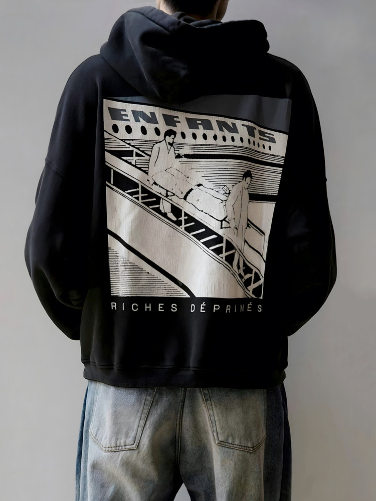 Erd Melancholic Rich Second-Generation American-Style Heavyweight High-Street Hoodie, Black Washed and Distressed, Loose-Fitting Unisex Hooded Sweatshirt Foto QC de TAOBAO na Qualit.ly