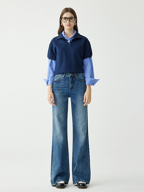 High-end Wash Retro Loose Women's Jeans 2024 Autumn and Winter High Waist Stretch Micro Narrow Wide-leg Trousers