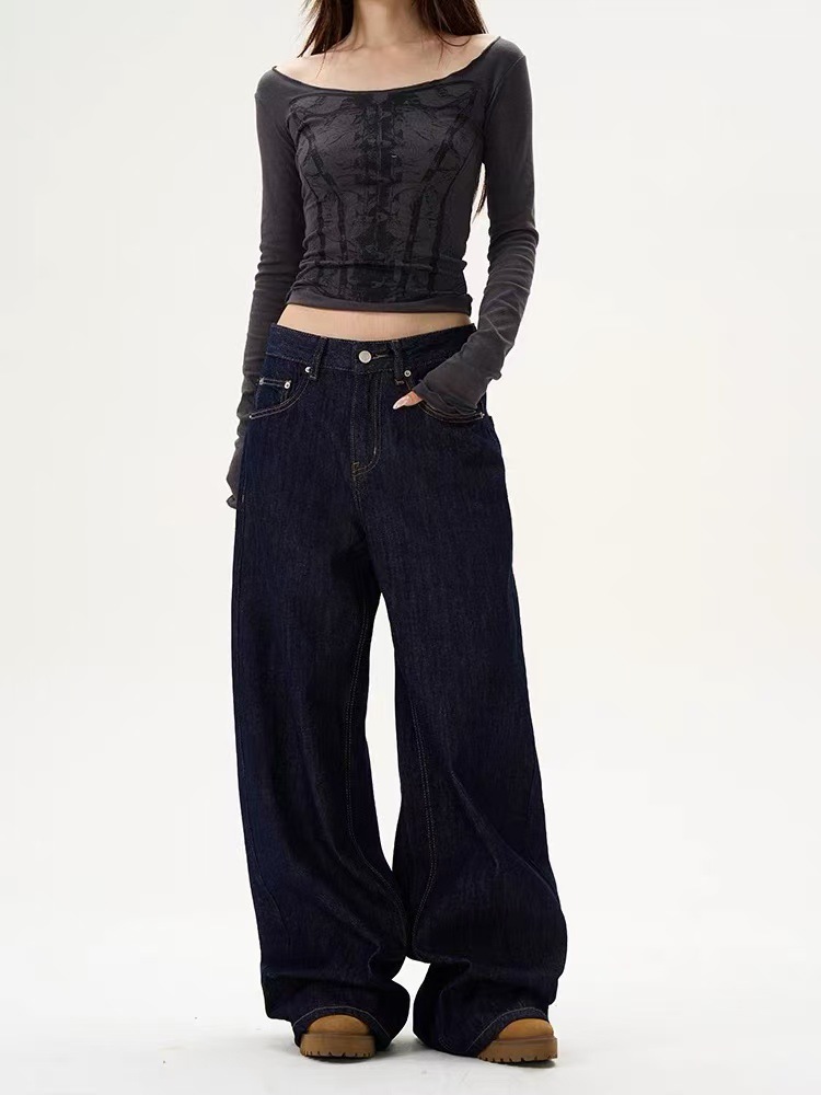 American Style Retro Loose Wide Leg Jeans Men and Women's Niche Design Sense Lazy Original Cow Straight Pants Couple Trendy