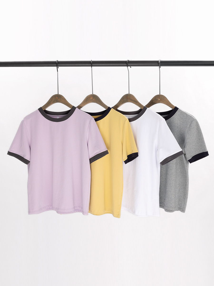 Sutin's New Summer T-Shirt with a Soft and Stretchy Feel, Color-Blocking Round Neck, Slim-Fit Short-Sleeve T-Shirt for Women