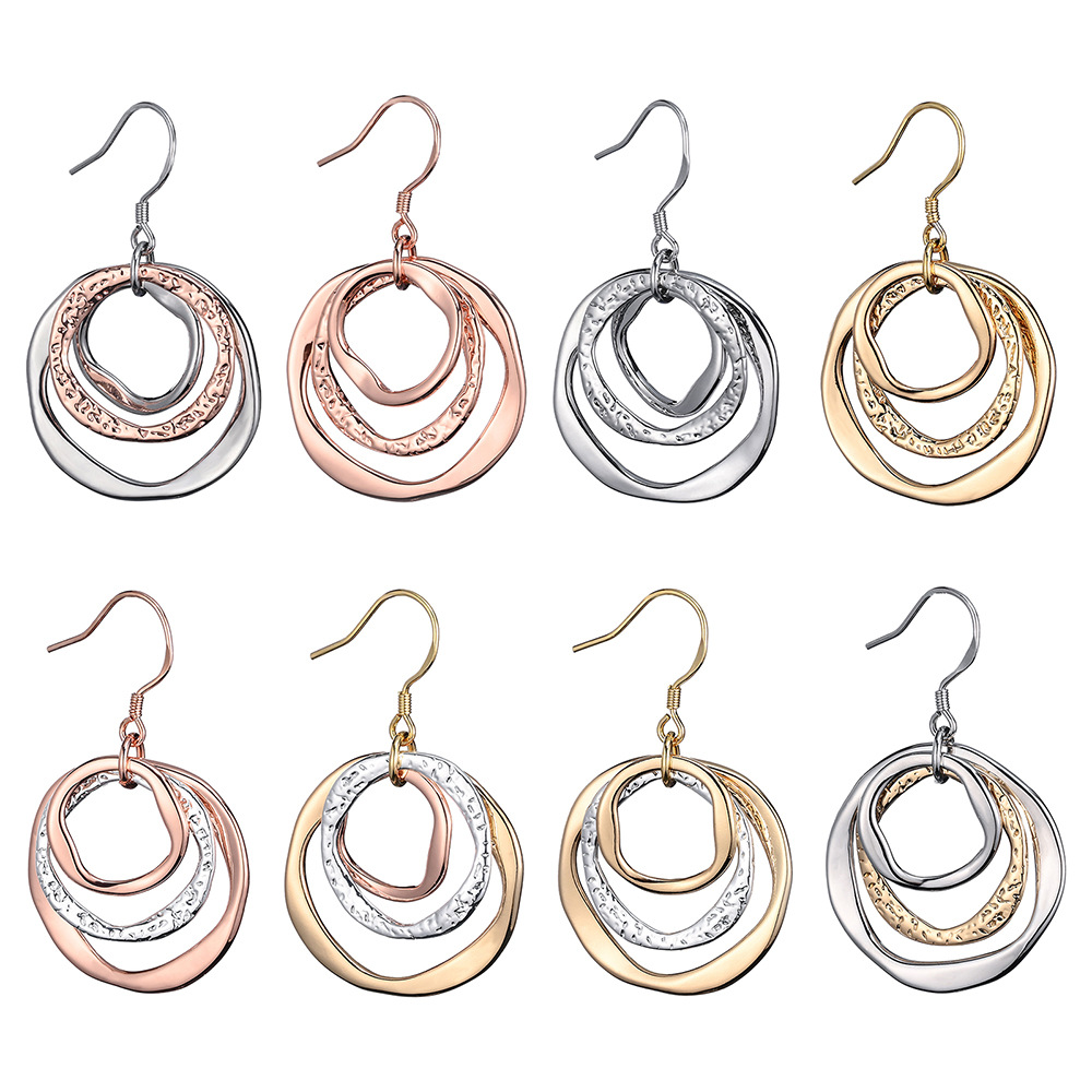 European and American Fashion Cross-Border Jewelry, Environmentally Friendly Zinc Alloy, High-Quality Electroplated Irregular 3-Ring Circle Mixed Color Earrings
