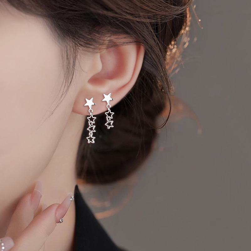 Gu Mao Ning Long Asymmetric Meteor Earrings 2026 New Trendy Japanese and Korean Design Hollow Star Earrings for Women