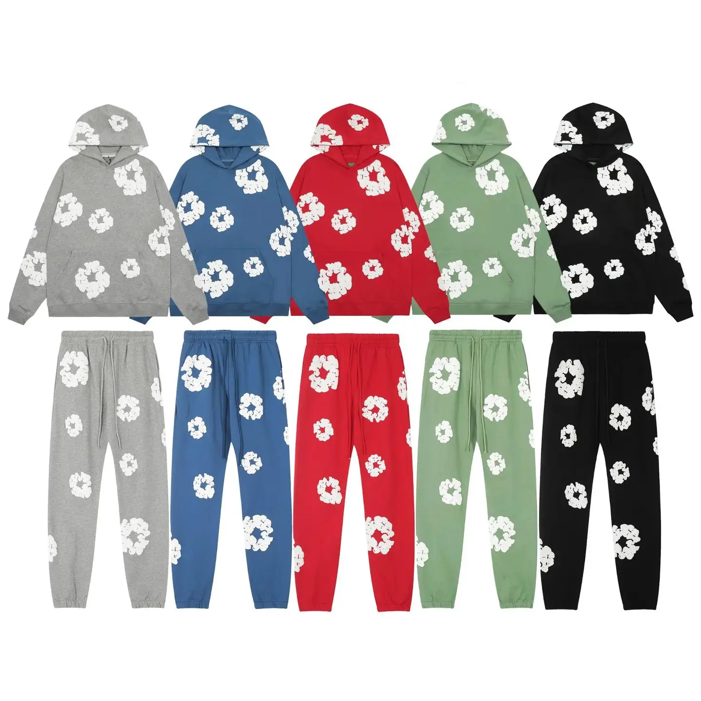 Europe and the United States cotton printing hooded sweatshirt pants sports suit