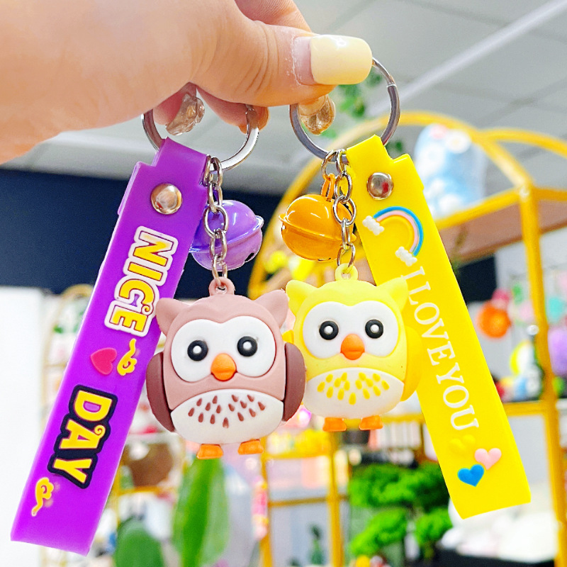 School Reward Gifts Wholesale 3D Owl Doll Keychain Silicone Doll Keychain Yiwu Small Commodities
