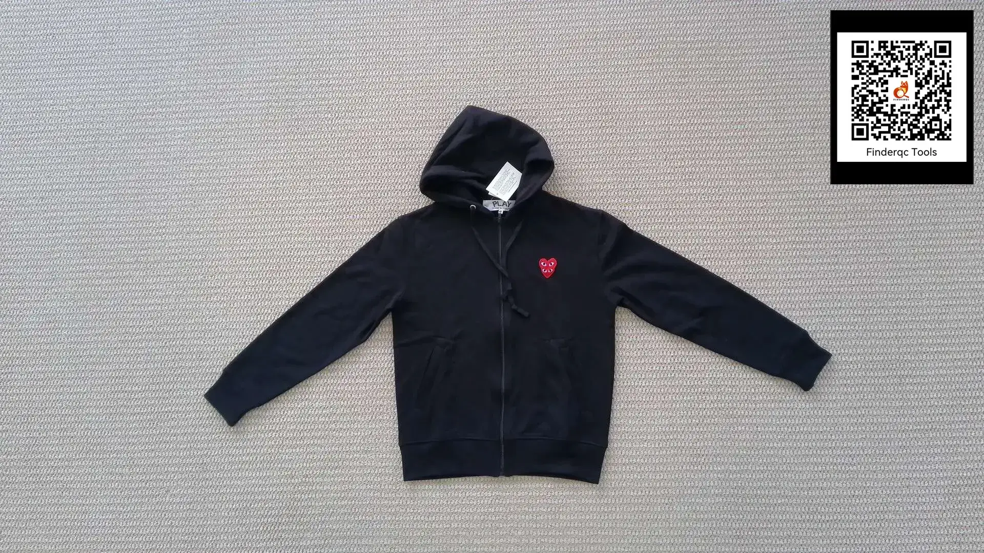 Comme des Garcons Play Black Zip Hoodie Red Heart