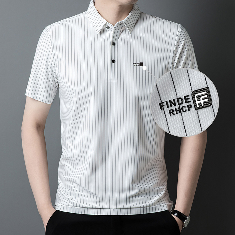 Cross-border Summer New Polo Shirt Men's T-shirt Stretch JinAmmonia Traceless Business Casual Loose All-match Men's Short-sleeved Shirt