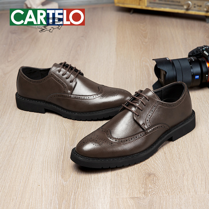 Cardile Crocodile Leather Shoes for Men, Brogue Business Casual Shoes, Black Formal Suit Shoes for Men, Versatile for All Seasons