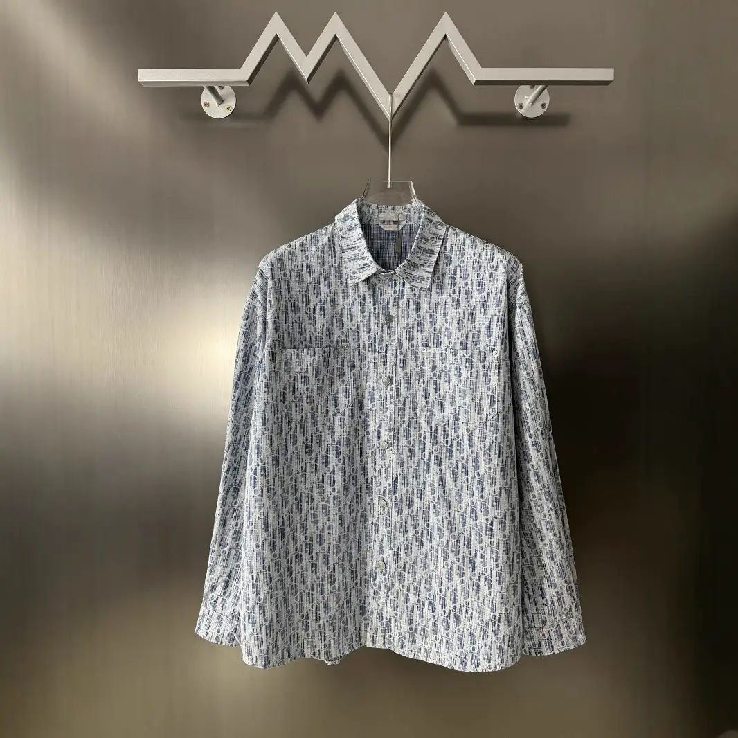 Luojia Correct Version Pra Blcg Gram Cd Home Full Printed Letter Flap Pocket Pants Long-Sleeved Shirt Men and Women Paris