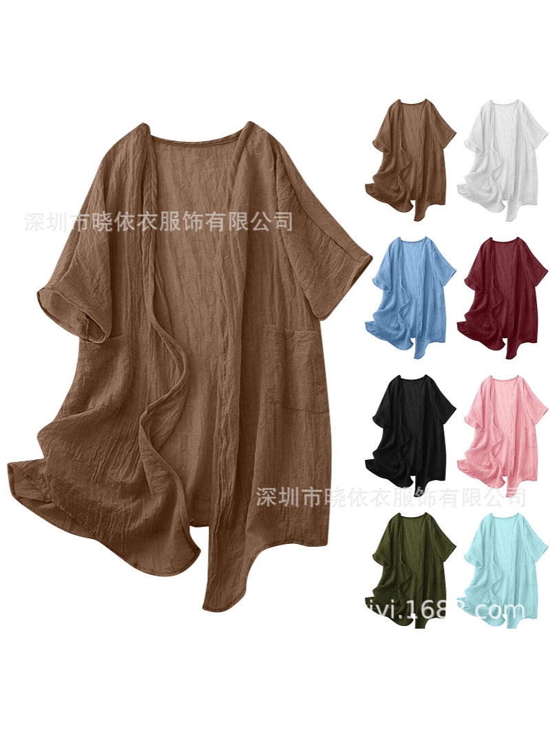 Amazon Cross-Border Foreign Trade New European and American Style Commuting Summer Sun Protection Raglan Sleeve Loose Short-Sleeved Cardigan Shirt