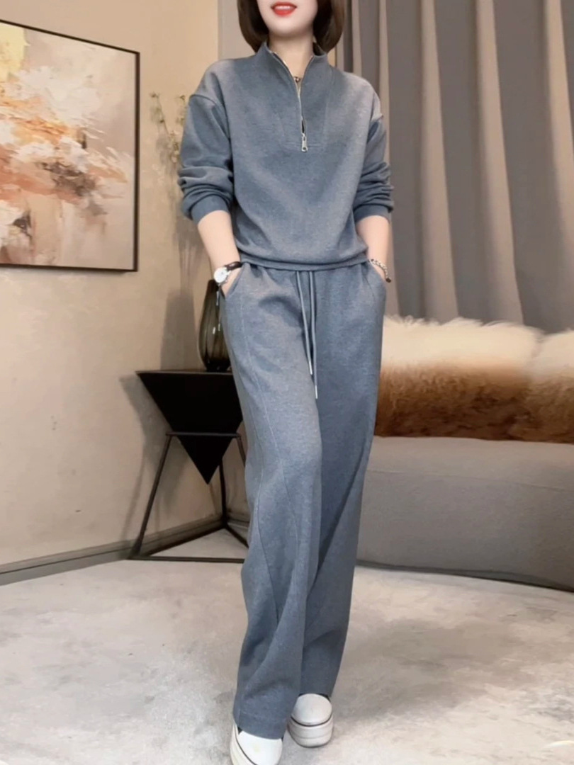 Temperament stand collar design sense sweater suit women's clothing 2025 spring and autumn leisure fashion slim cover meat sports suit