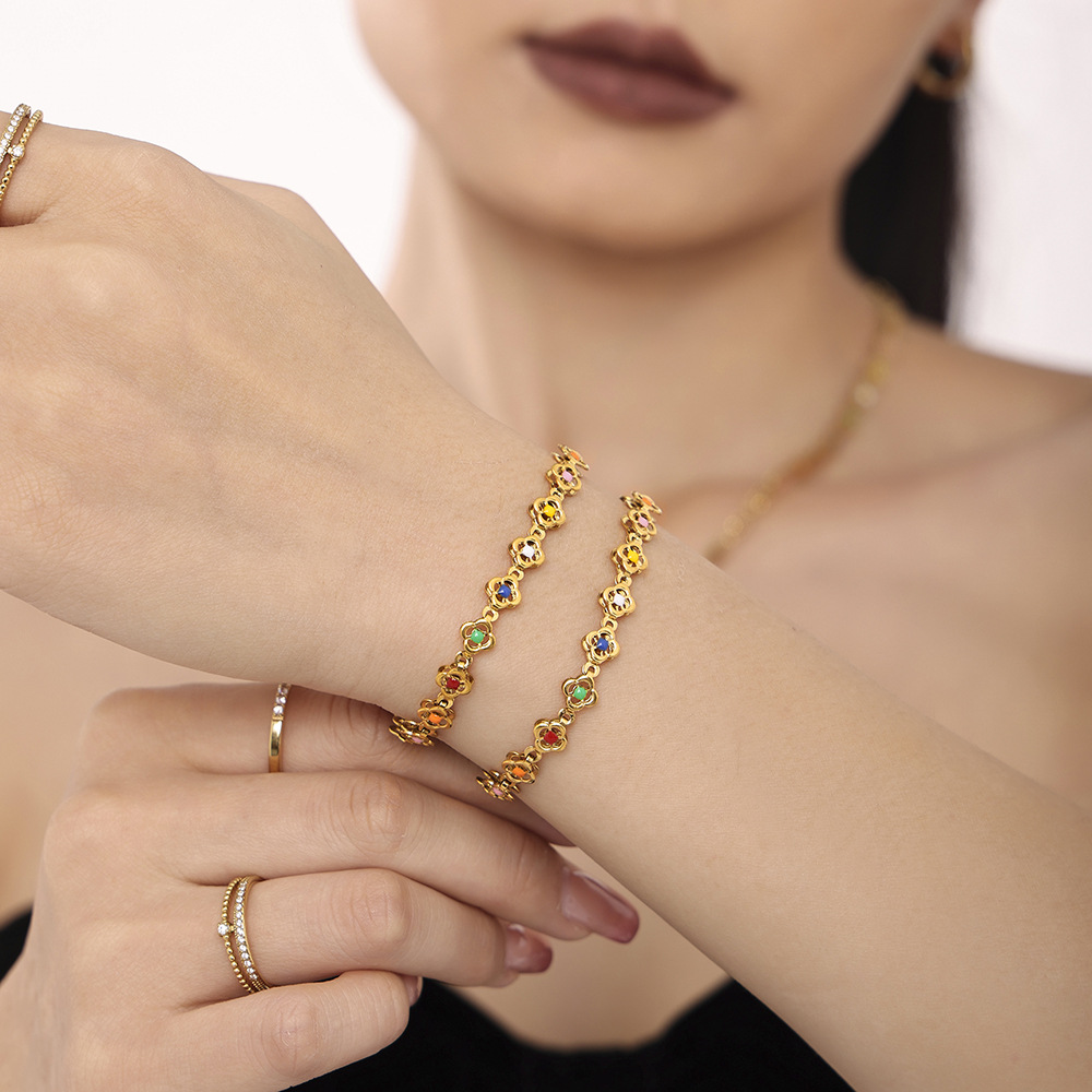 Xinyixin stainless steel floret handmade chain oil dripping color heavy industry necklace bracelet anklet suit source factory