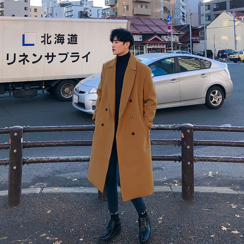 Winter Woolen Coat Men's Mid-length Korean-style Knee-length Thickened Woolen Coat High-end Casual British Coat Trendy