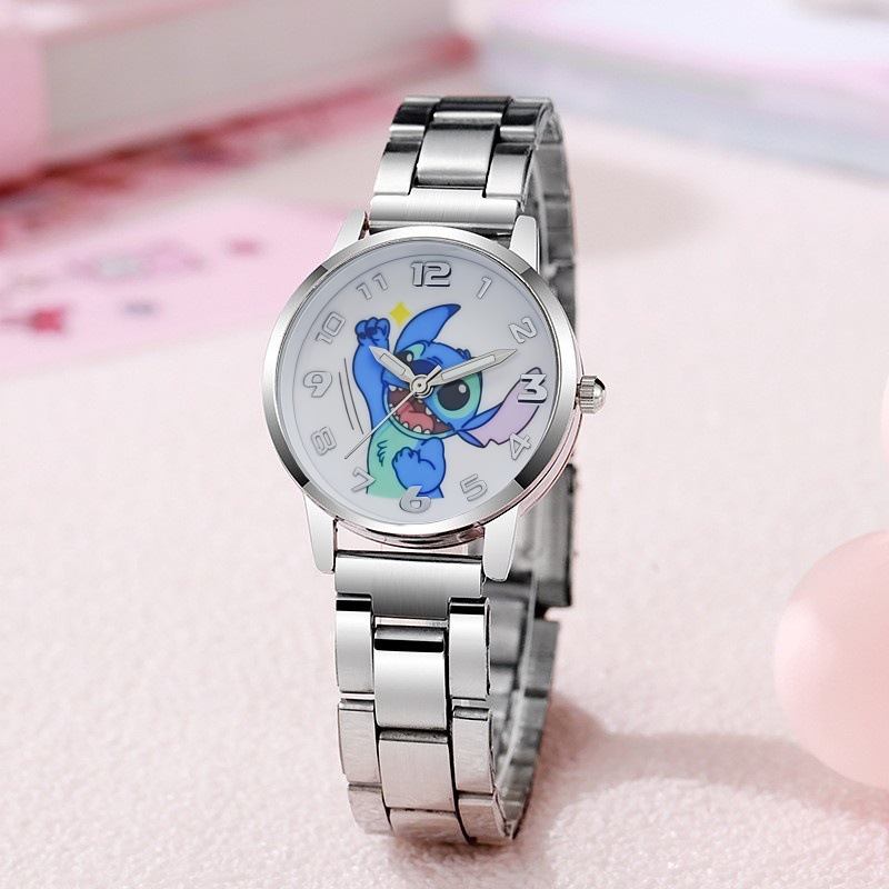 Stitch's New Children's Cartoon Watch with Steel Band and Luminous Hands, Student Wristwatch, Cross-Border Foreign Trade Wholesale Supply