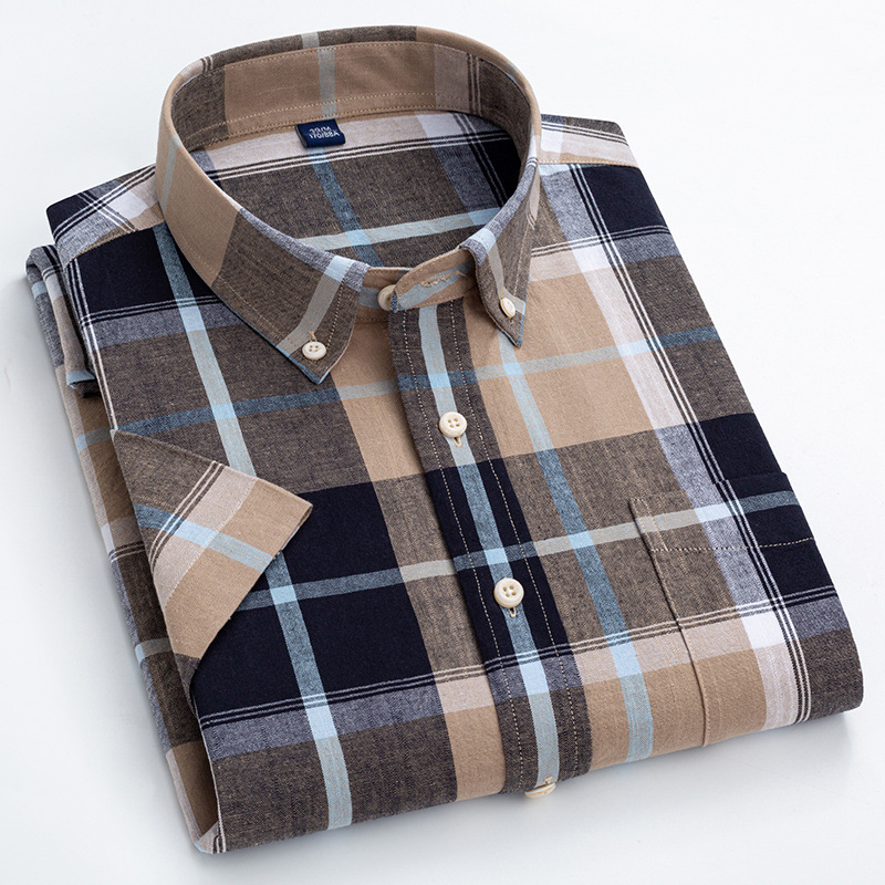 Summer Linen Short-Sleeved Shirt for Young Men, Fashionable Casual Plaid Top, Daily Single Wear Cotton and Linen Breathable Shirt