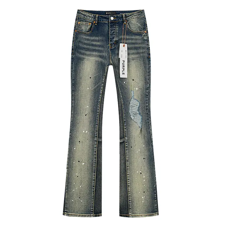 Cross-Border Export Wholesale Purp1E American High Street Fashion Brand Ripped Patch Splash Ink Retro Washed Jeans Shorts