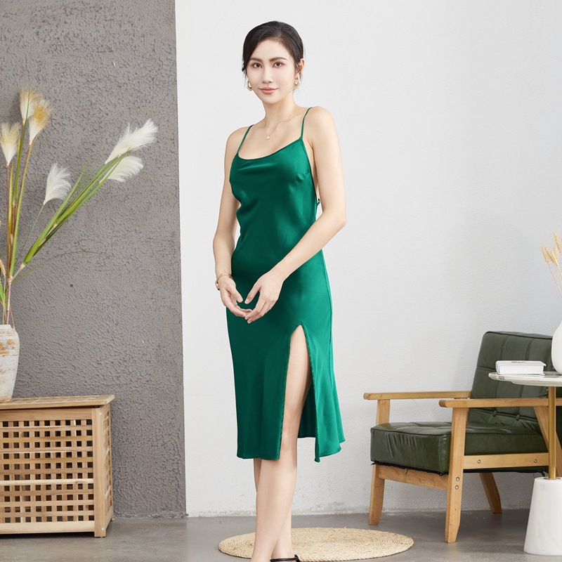 Silk Suspender Skirt Women's 2025 Summer Sexy Backless Mulberry Silk Pajamas Silks and Satins Leg-Revealing Bottoming Skirt Home Wear