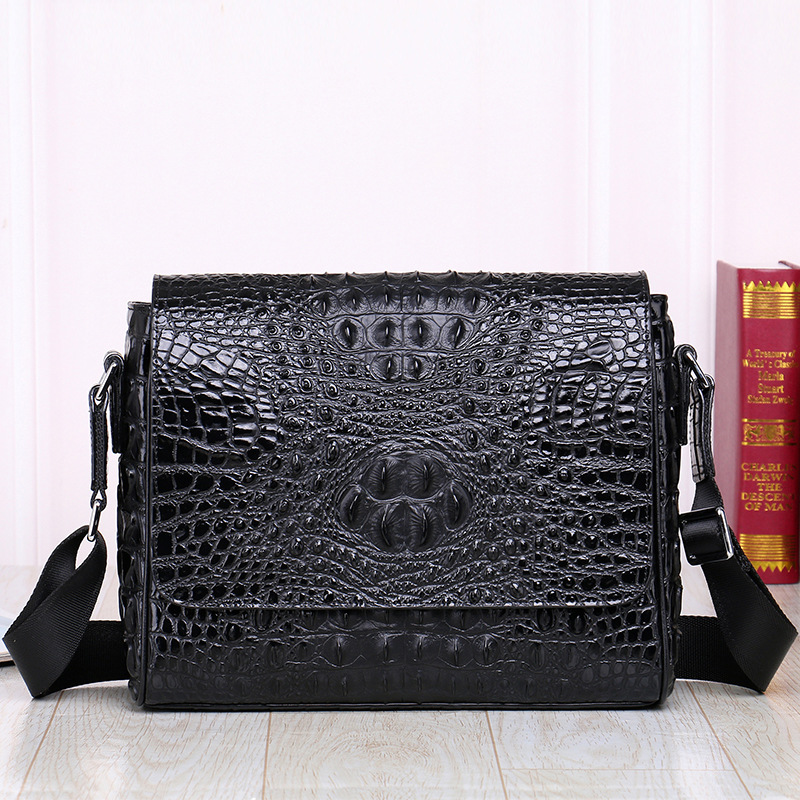 New Crocodile Leather Men's Shoulder Crossbody Bag Top Layer Cowhide Casual Men's Bag Horizontal Messenger Bag Trendy Wholesale