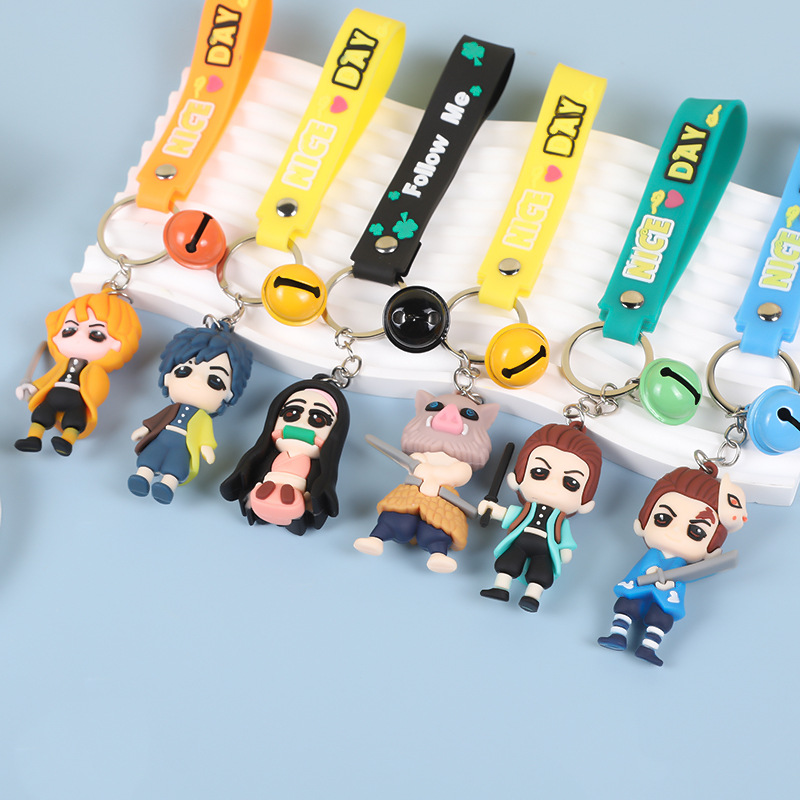 Creative Cartoon Demon Slayer Trendy Toy Pendant Anime Doll Keychain Metal Candy-Colored Bell Cross-Border Gift
