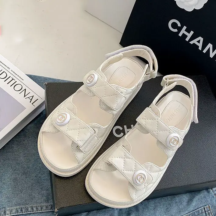 Hong Kong Thick Sole Tweed Style Sandals Women's Spring/Summer 2025 New arrival Fairy Style Easiest for Match Flats Sports Velcro Women's Shoes