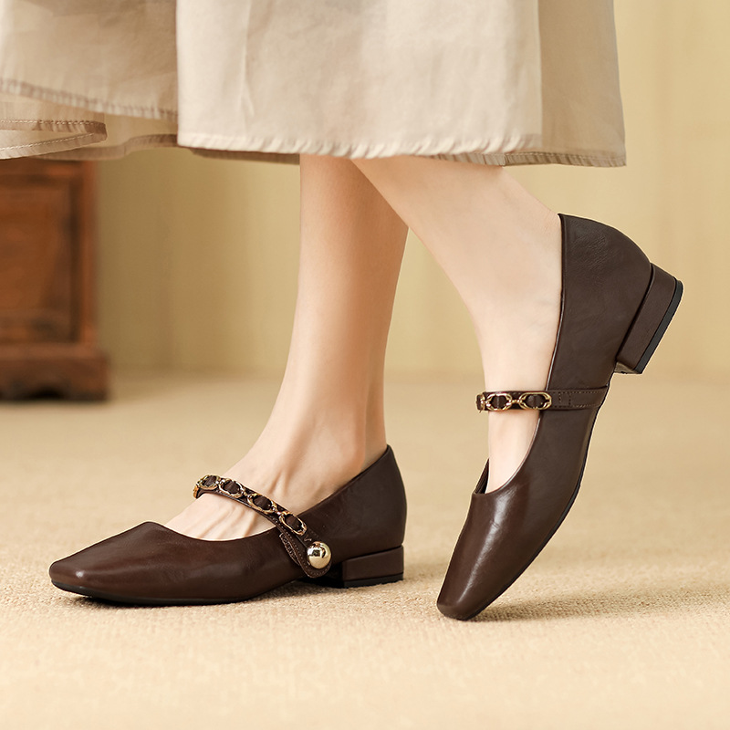 G3760-8 Huiliya Square-Toe Single Shoes for Women 2026 New Style Low-Heel Mary Jane Shoes with Straps, Suitable for Pairing with Skirts, Grandma Shoes