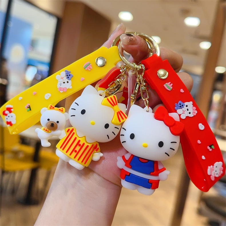 New KT cat keychain Cartoon Cartoon PVC doll cat bag pendant car key ring creative gift