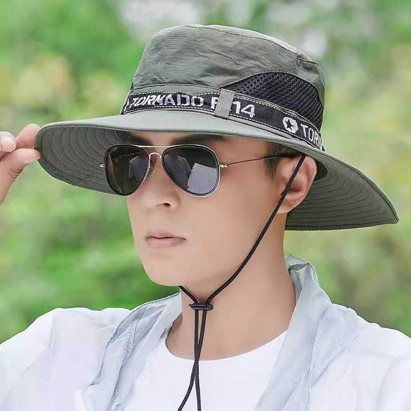 Sun Hat for Men, Summer Outdoor Fishing Hat, Men's Face-Covering Sun Protection Hat, Breathable Large-Brimmed Fisherman's Hat