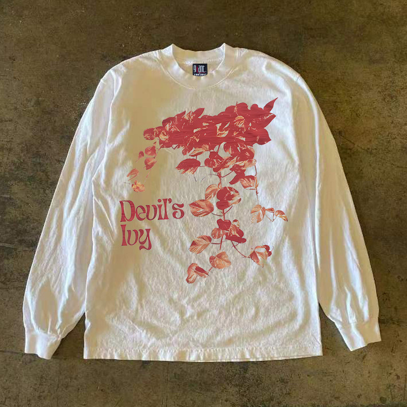 Xiao Chen Story Duo 300g Heavy Pure Cotton! Red Vine Hong Kong Style Unisex Couple Design Long-Sleeve T-Shirt Foto QC de TAOBAO na Qualit.ly