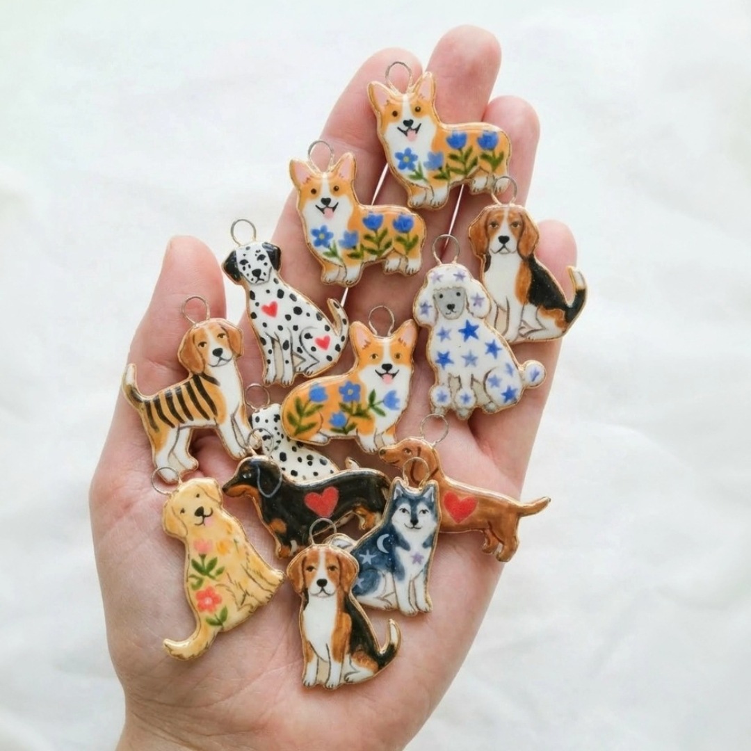 Stainless Steel New Cute Puppy Style Printed Oil-Drip Ceramic DIY Accessories Pendant Necklace Bracelet Cross-Border Wholesale