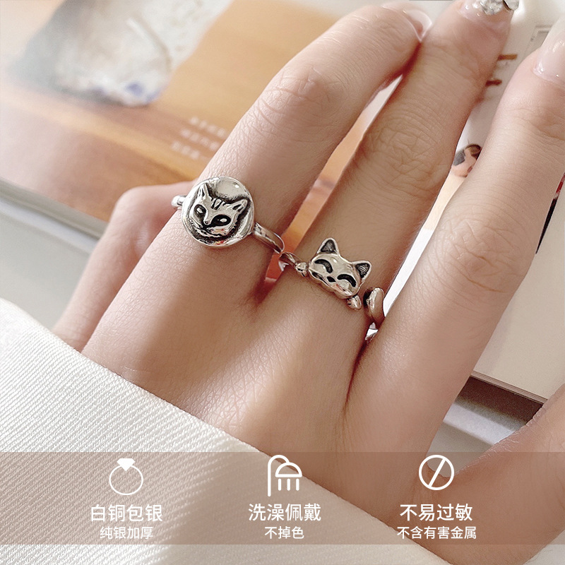 Design sense silver ring does not fade cute sweet cool wind ring personality hand jewelry opening ring female niche wholesale