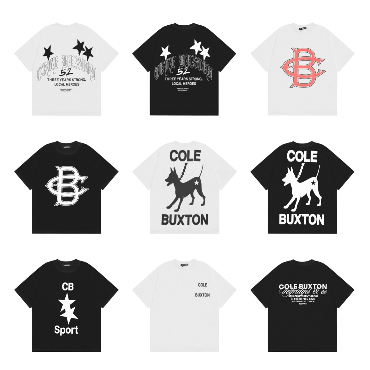 Cole Buxton New Hound Alphabet Print Summer High Street Unisex Loose Casual Trendy Short Sleeve T-Shirt