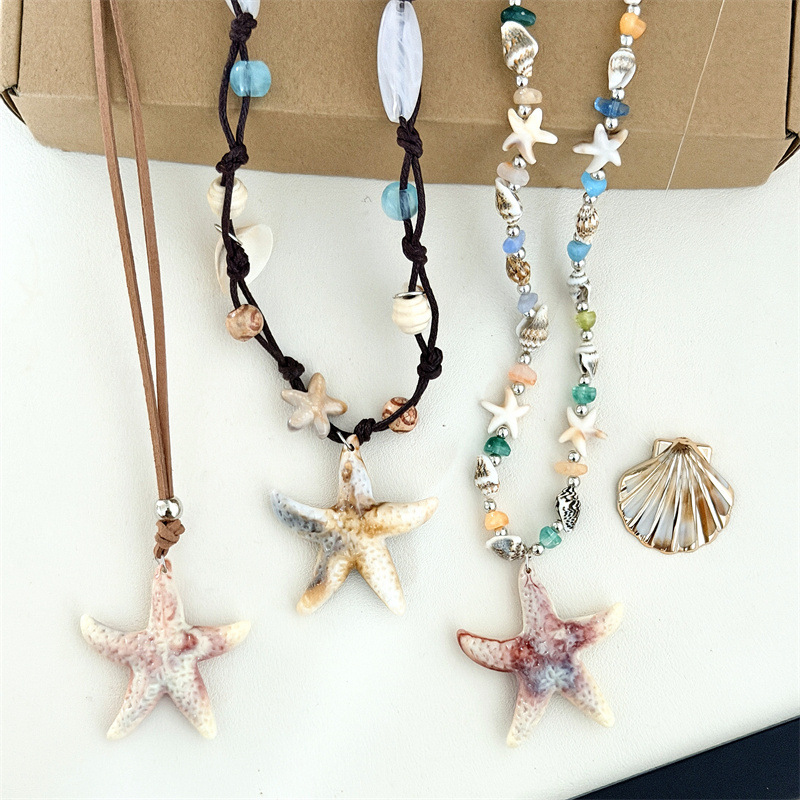Seaside Vacation Style Starfish Shell Drawstring Necklace, Simple, Fresh, Sweet, Fashionable, Versatile Neck Chain, Clavicle Chain