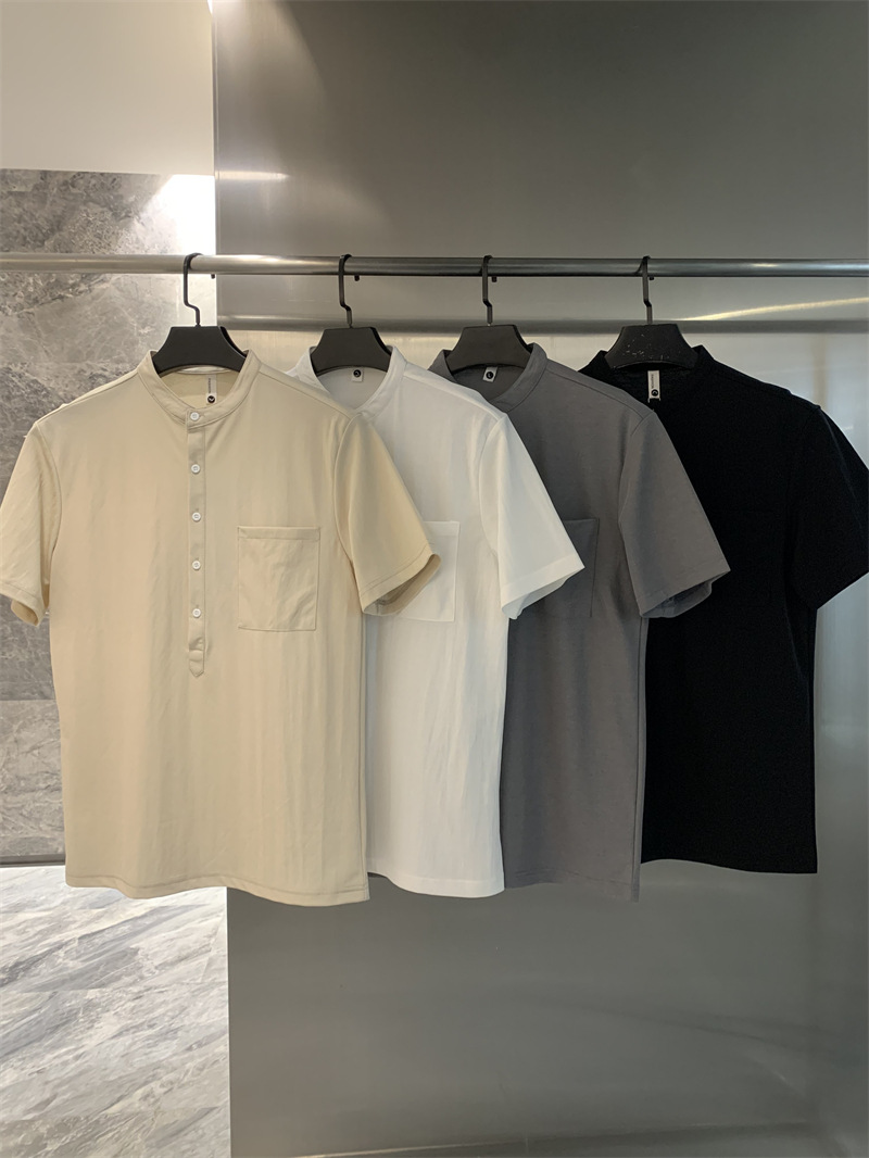 Cotton Blend! Solid Color, Lightweight, Breathable, Artistic Casual Henley Collar Short-Sleeve Shirt for Men