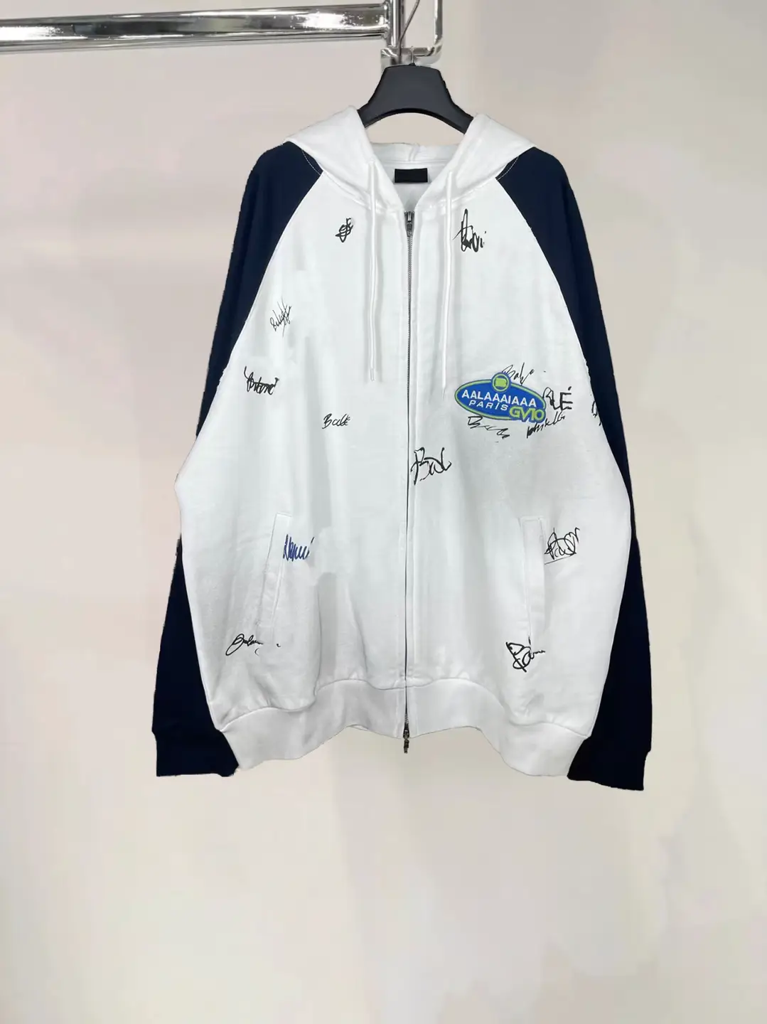 Top-Tier Version! Paris-Style Color-Block Graffiti Signature Print Embroidered Pure Cotton Loose Cardigan Jacket Men's Hooded Sweatshirt