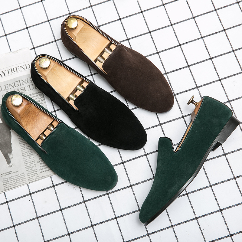 Frosted Bean Shoes Lazy Shoes Slip-on Hair Stylist Leather Shoes Business Casual Fleece-Reveling Men's Shoes for Cross-border Hair