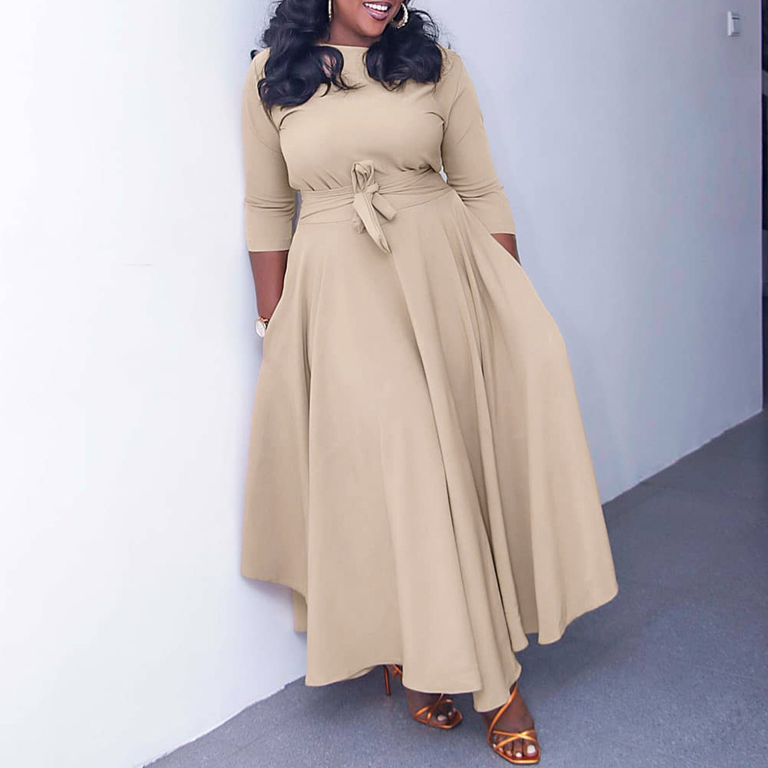 D3171 Cross-border Women's 2024 Spring and Summer New Fashion Temperament Lace-up African Large Size Dress Foreign Trade Dress