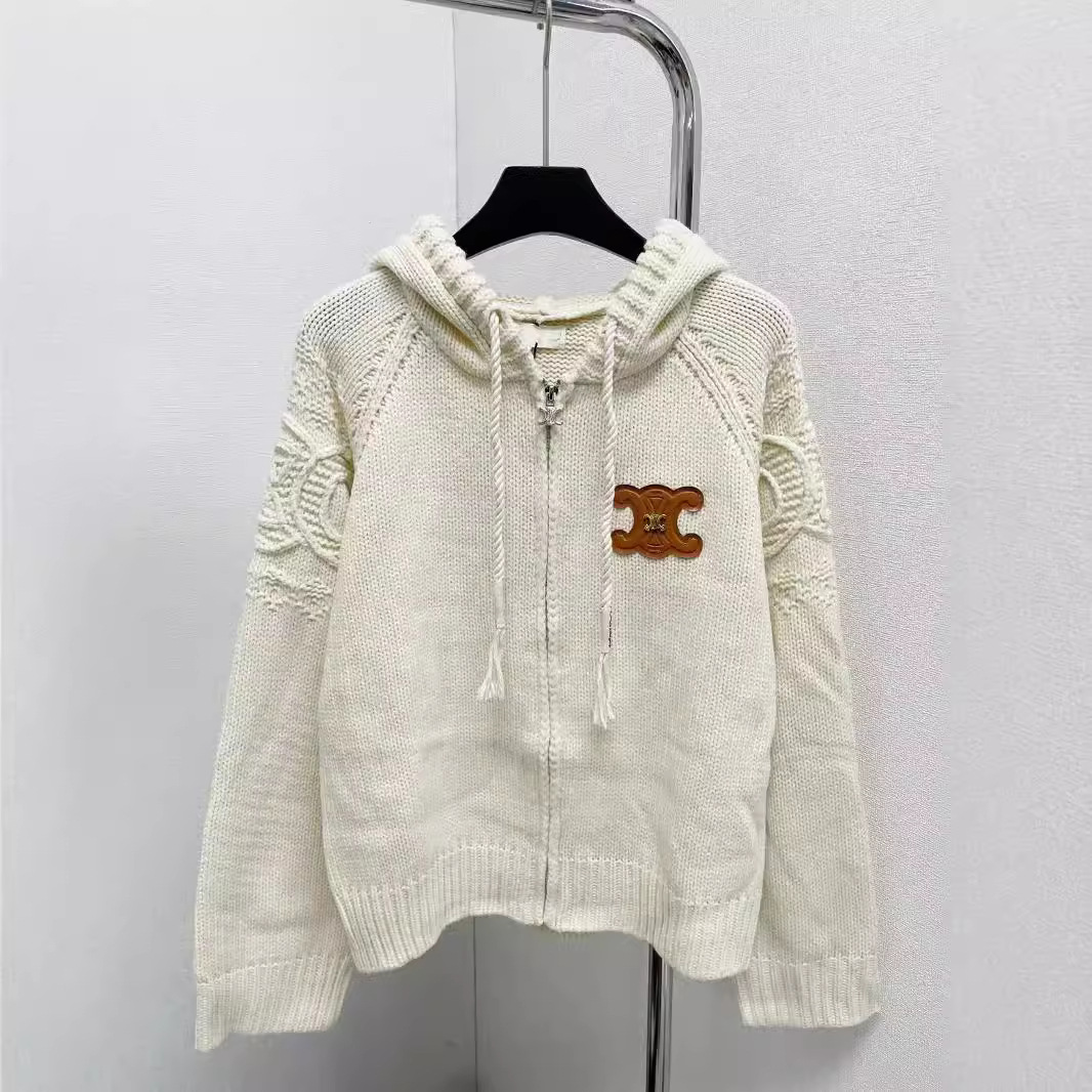 Arc de Triomphe Crochet Hooded Knitwear Sweater Women's Autumn and Winter Design Gentle Lazy Wind Braided Cardigan Jacket