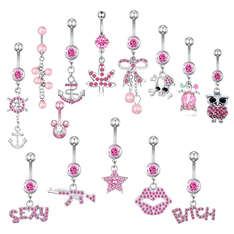 Stainless steel pink maple leaf anchor navel nail zircon variety of optional cute simple body piercing jewelry wholesale