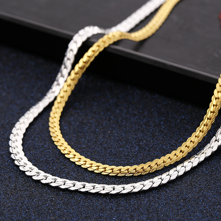Ka billion horse whip chain 6MM side men's chain 18K gold necklace Europe and the United States cross-border e-commerce jewelry wholesale