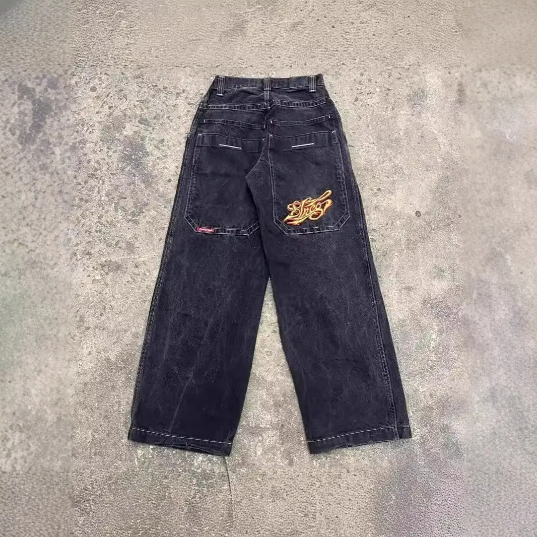 Y2K jeans streetwear Harajuku hip-hop retro punk embroidery loose jeans men's high-waisted wide-leg pants