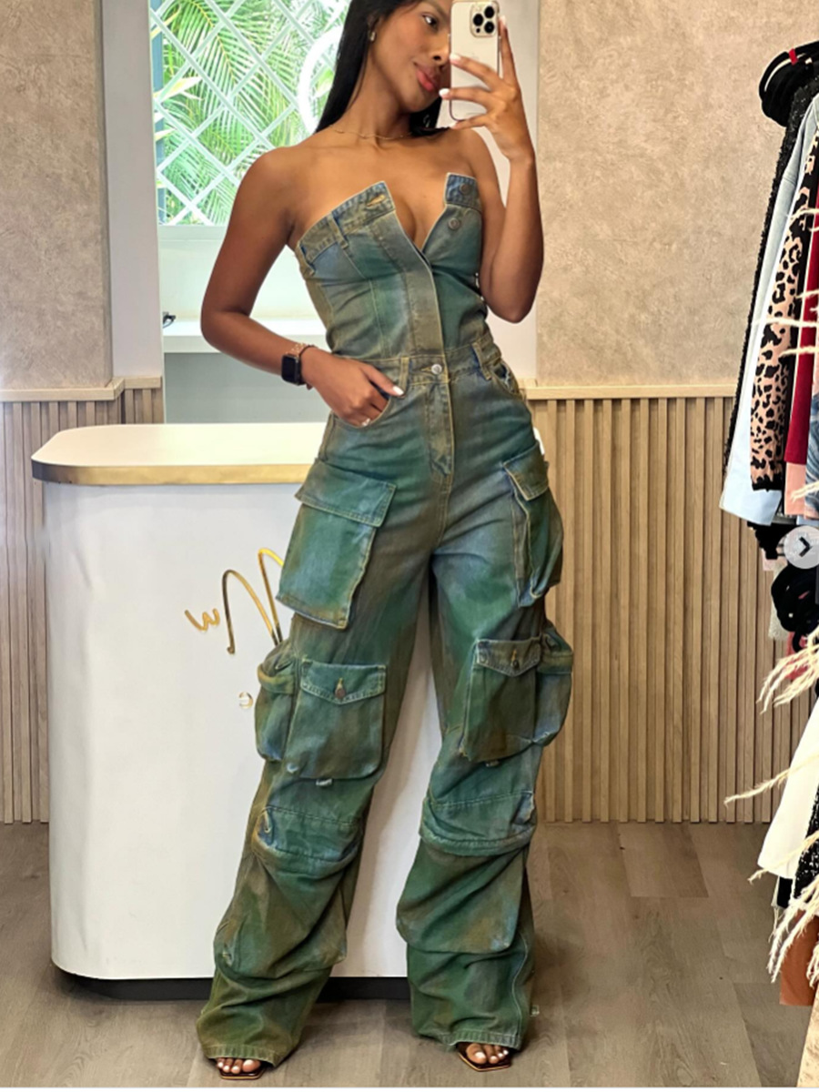 2026 Spring New Fashion Spray-Painted Camouflage Tube Top Jumpsuit European and American Sexy Hot Girl One-Piece Jumpsuit for Women Trendy