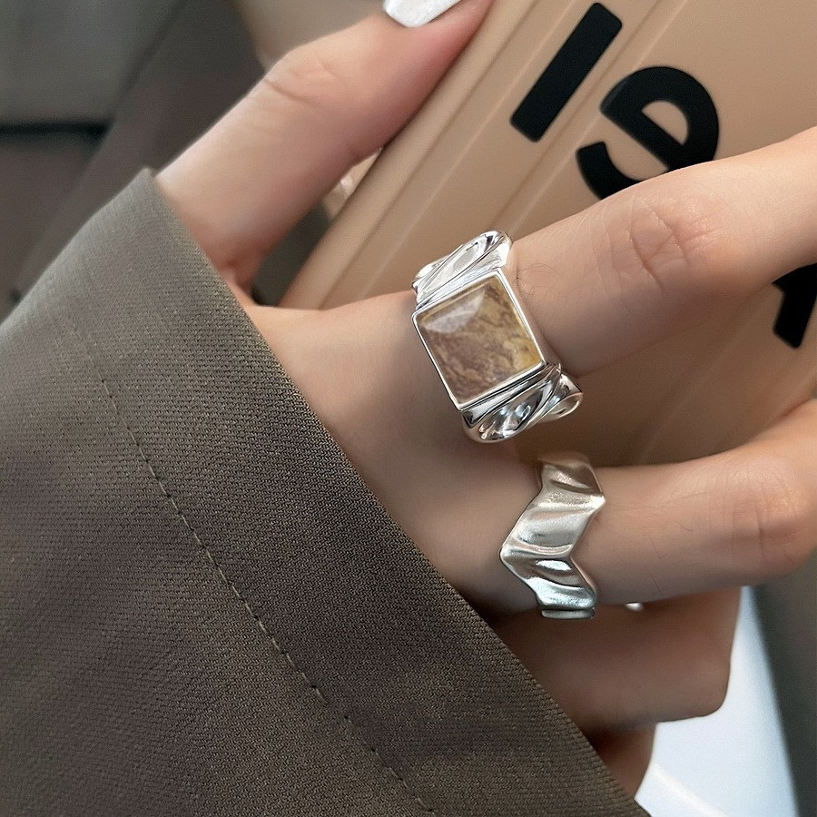 Korean Style Sweet and Cool Personality Square Ring for Women, Retro Fashion Geometric V-Shaped Open Ring, Hip-Hop Index Finger Ring