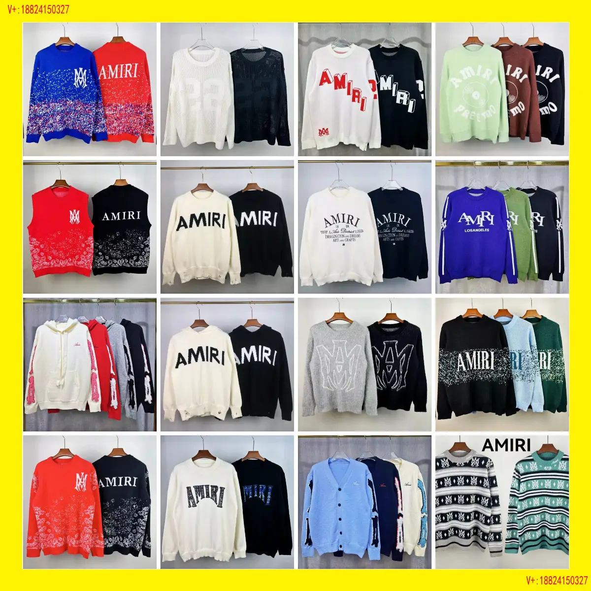 Foreign trade wholesale AMIRI trend letter Logo jacquard tassel damage hole loose wind hooded round neck sweater