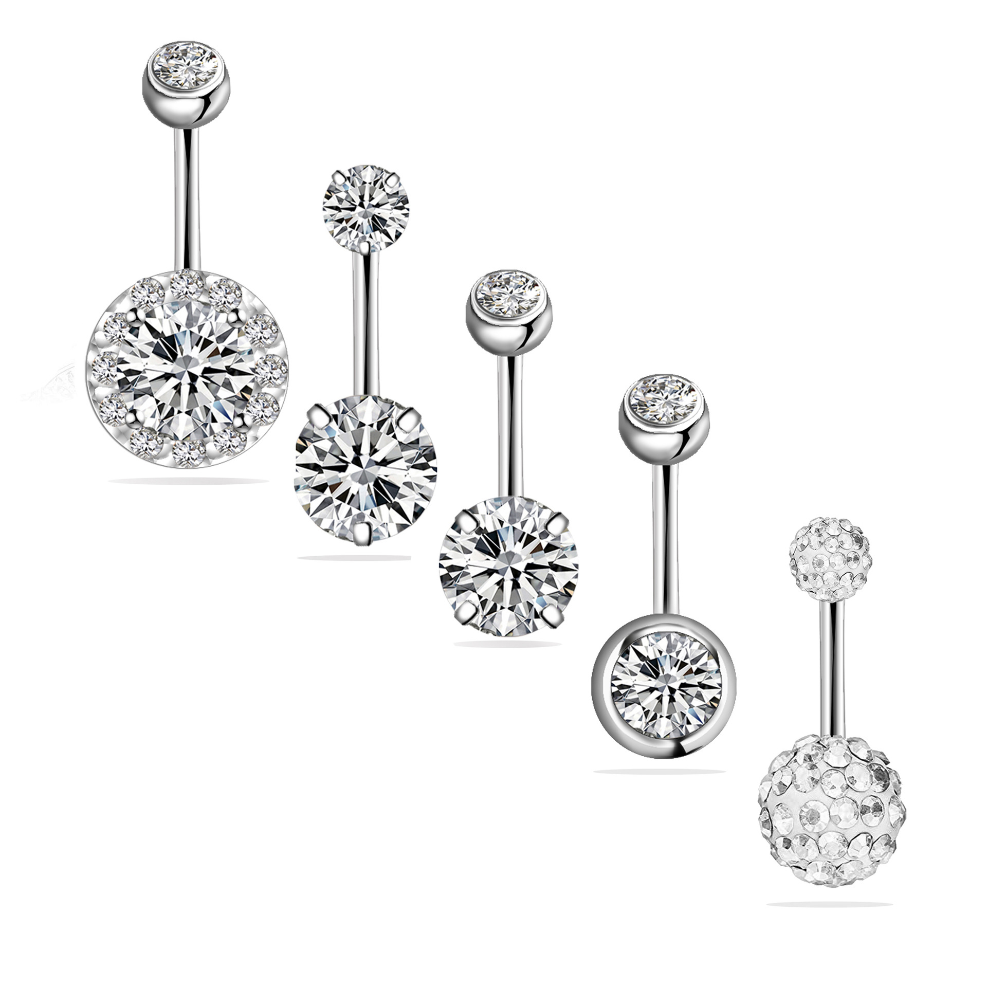 Wish Amazon Ebay New Product 5Pcs Navel Ring Set Zircon Navel Nail Navel Button Piercing Jewelry Cross-Border