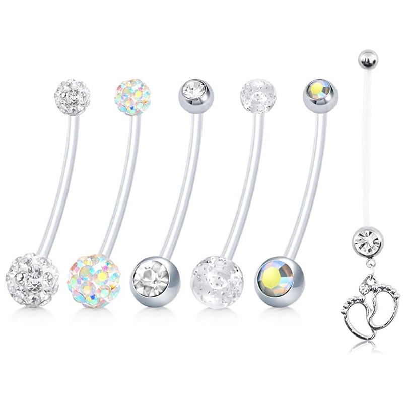 Europe and the United States cross-border soft rod belly button nail soft ceramic ball double diamond acrylic belly button nail pregnant women UV puncture jewelry wholesale