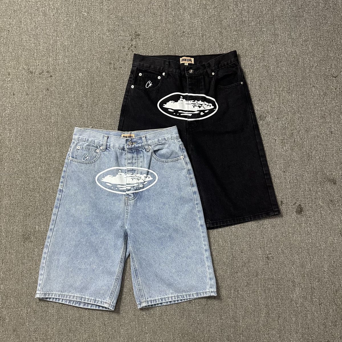 High Street Trendy Brand Corteiz Alcatraz 2024 Summer Versatile Denim Shorts Men's Korean Style Five-Point Pants