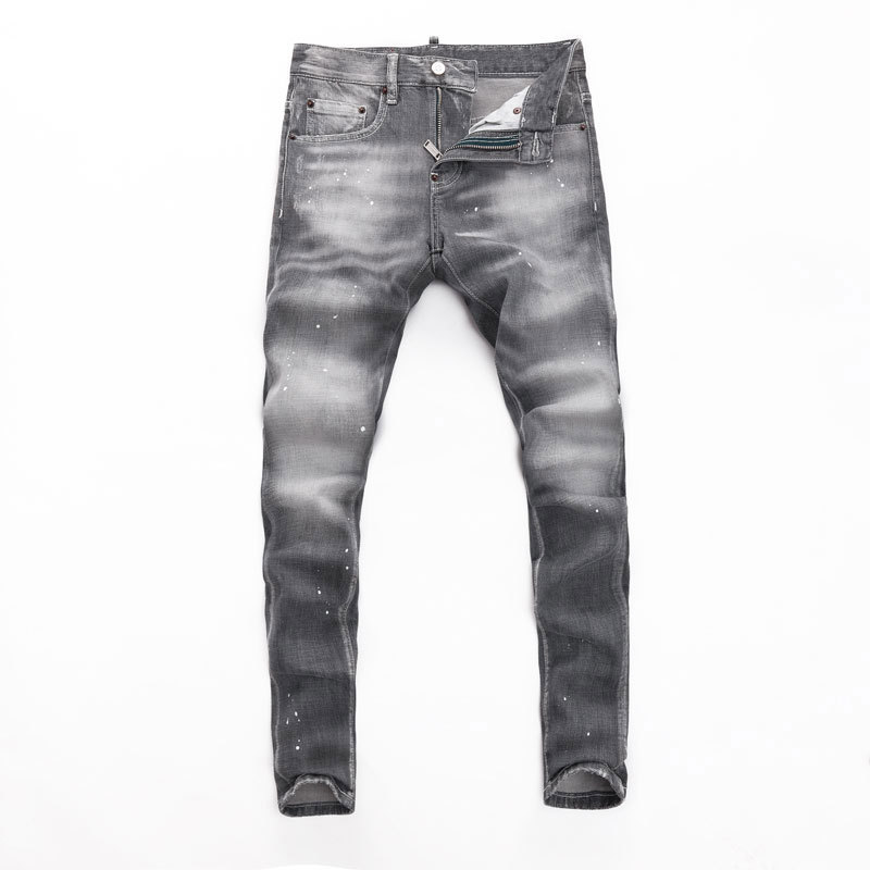 European and American Street Fashion Men's Jeans Retro Distressed Gray Washed Frayed Micro-Elastic Slim Fit Trendy Brand Jeans for Men Foto QC de 1688 na Qualit.ly