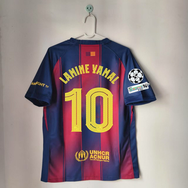 Barcelona Jerseys Home and Away Number 10 Yamal, Number 8 Pedri, Number 9 Lewandowski, Number 11 Raphinha Football Uniforms