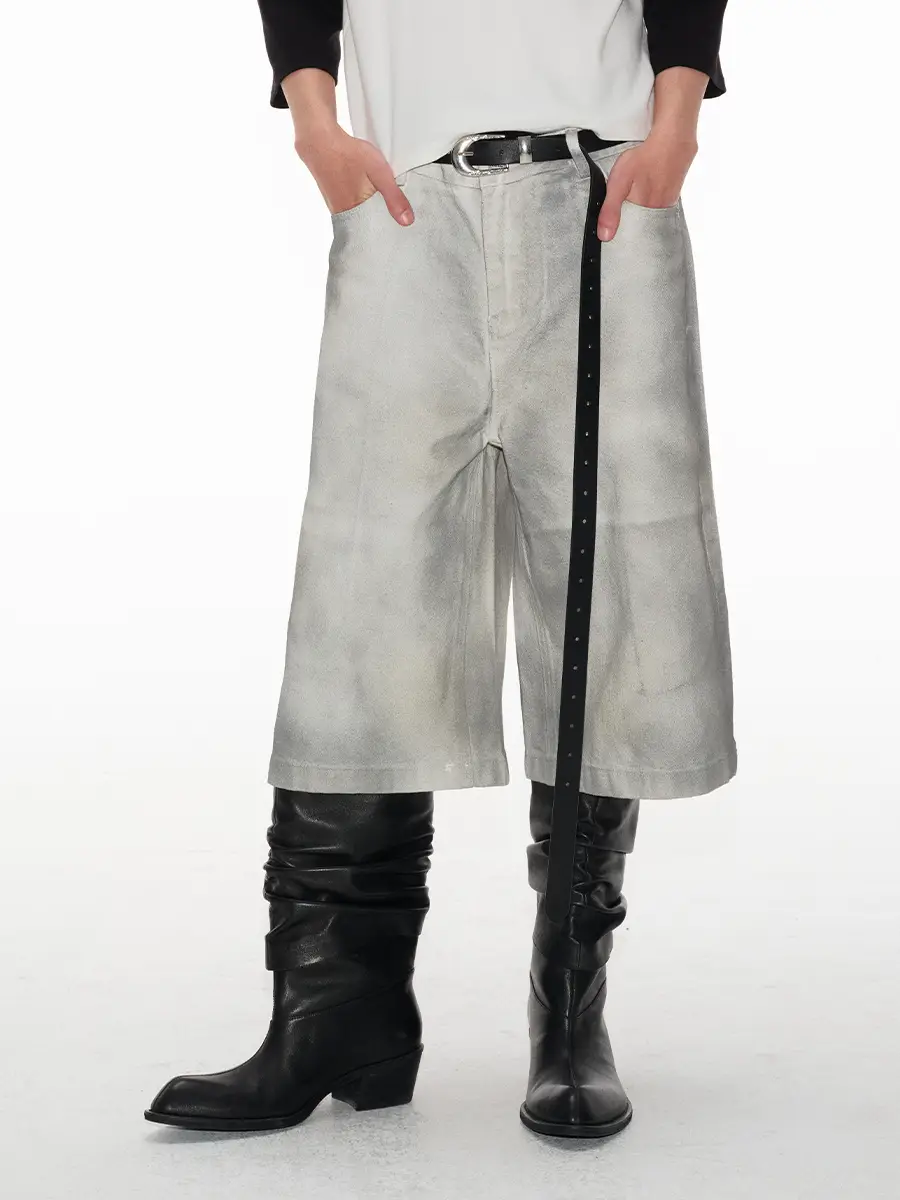 Jcaesar Jorts Dirty White Cow shorts Hand Sprayed Dirty Nature Dirty Effect Cropped Pants