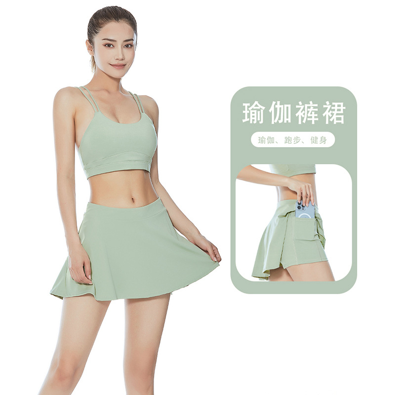 Nylon Lulu High-Waist Breathable Running Fitness Yoga Skirt Loose Anti-Light Quick-Drying Tennis Pleated Skirt