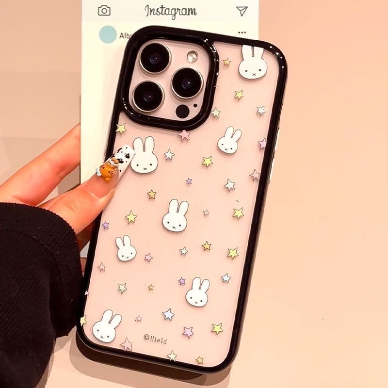 Star Miffy Rabbit Suitable for Apple 16 16Promax Mobile Phone Case Acrylic Black Frame Cute Cartoon 14 15 Hard